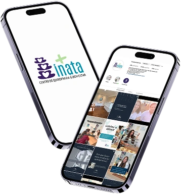 Dois celulares exibindo o logotipo e o Instagram da Inata Quiropraxia e Bem-Estar.